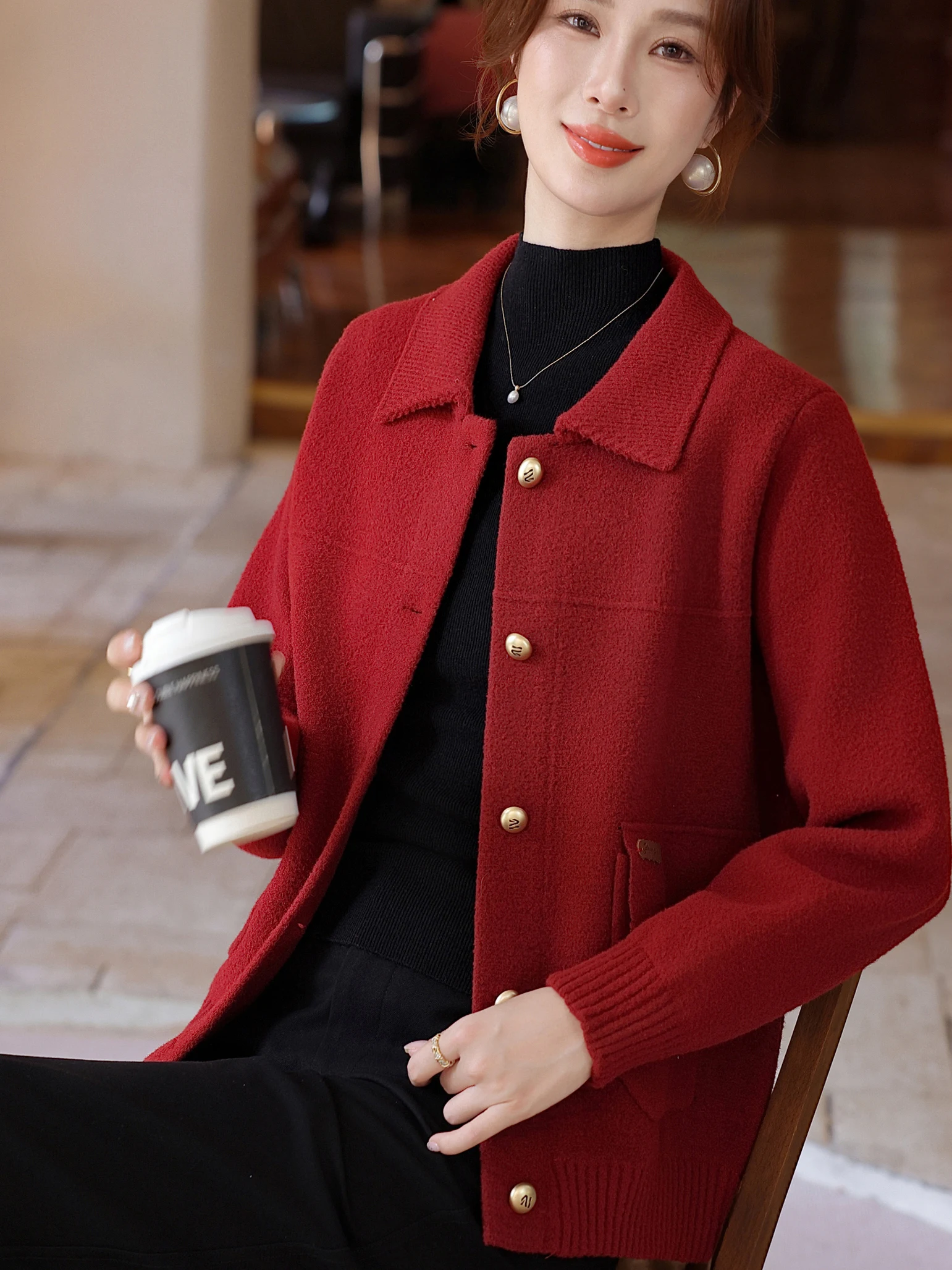 

Sli ort Фланелевой открытый кардиган Женское свободное пальто с большими кетми Неудобный отложной воротник на пуговицах Топ для мамы