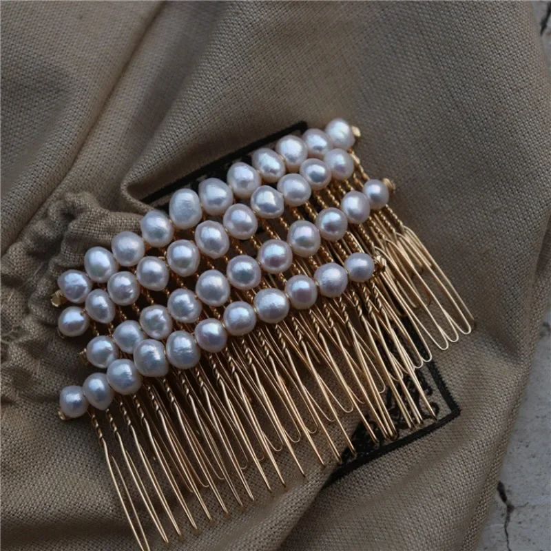 Korean Natural Freshwater Pearl Hairwear Jewelry Irregular Baroque Pearl Charm Crafts Bridal Hair Accessories Comb French Clip