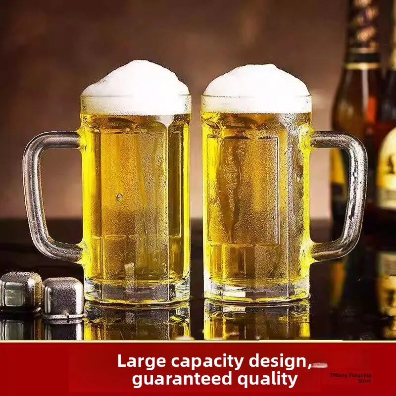 Large Capacity Beer Glass with Handle Home Use Drinking Water Glass Commercially Popular Summer Pint Glass Crystal Craft Glass