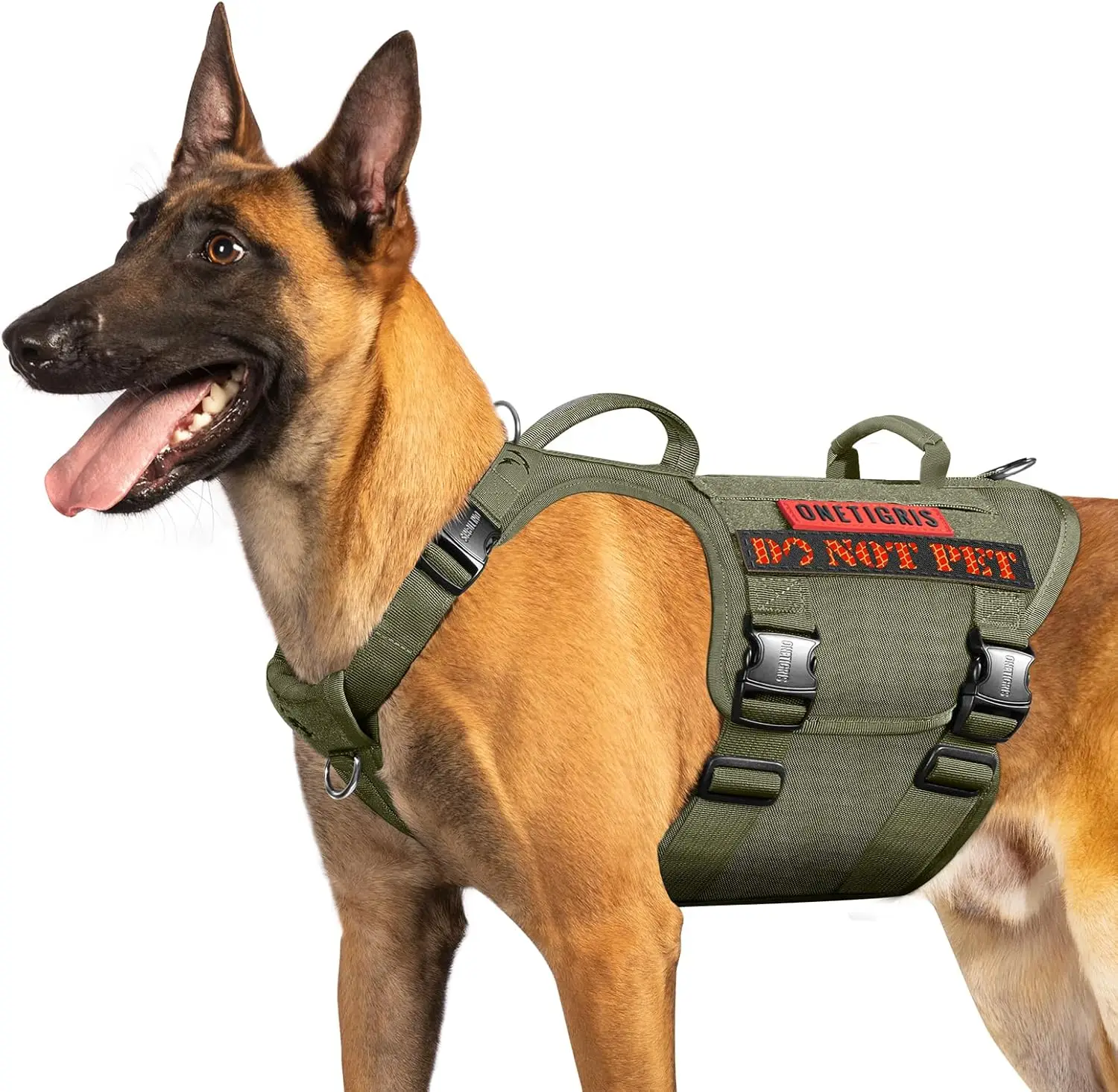 

Large No-Pull Dog Harness with Metal Buckles, Hook & Loop Panels for Walking, Hiking, and Training - Heavy Duty Tactical Vest