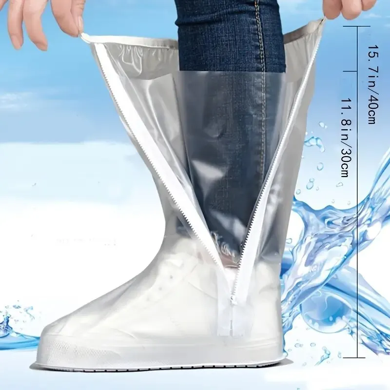 1 Pair High Top Unisex Shoe Cover PVC Reusable Rain Boot Covers Anti-Slip Stay Dry Waterproof Strong Durable Snow and Dirt Proo