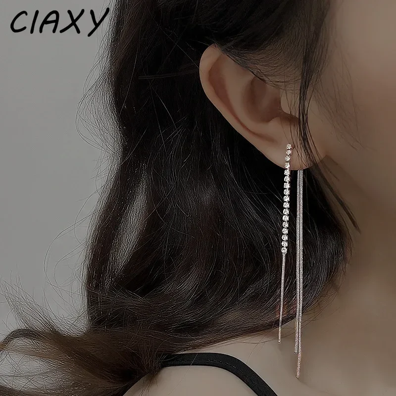 

CIAXY стерлингового серебра 925, два серьги с кисточками для женщин, блестящий циркон после подвешивания, длинные серьги, летние украшения