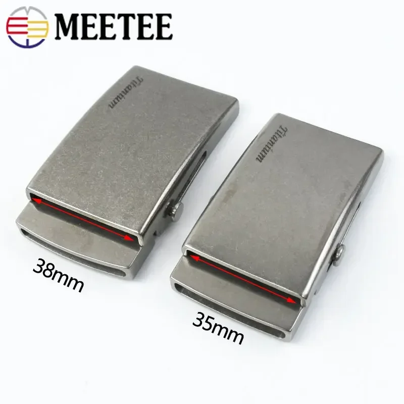 Meetee 1pc 35/38mm Pure Titanium Belt Buckles Anti-allergy Toothless Roller Automatic Buckle Belts Head Clasp DIY Leather Craft