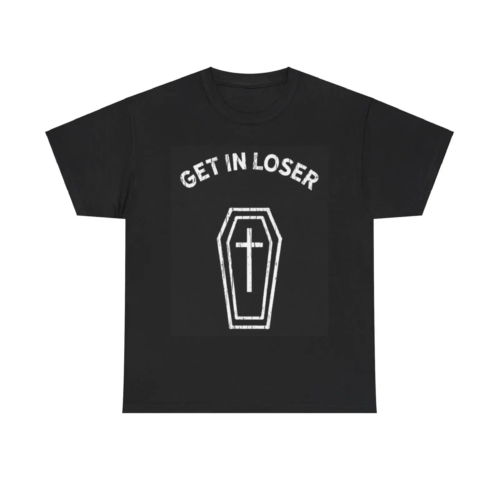 Get In Loser Shirt Funny Deaths Door Coffin Graphic Unisex Heavy Cotton Tee