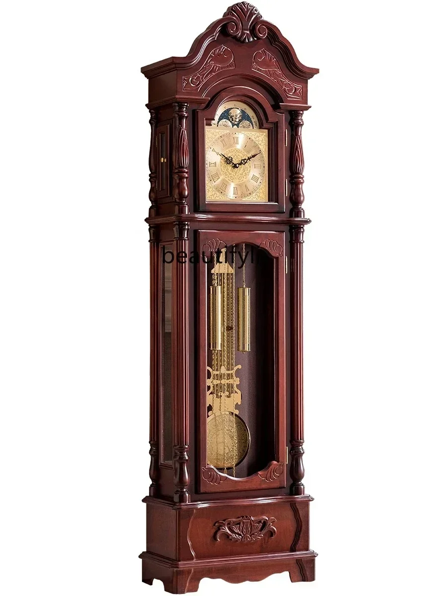 

Vertical Clock Mechanical European Style the Grandfather Clock Living Room Chinese Retro Large Pendulum Clock