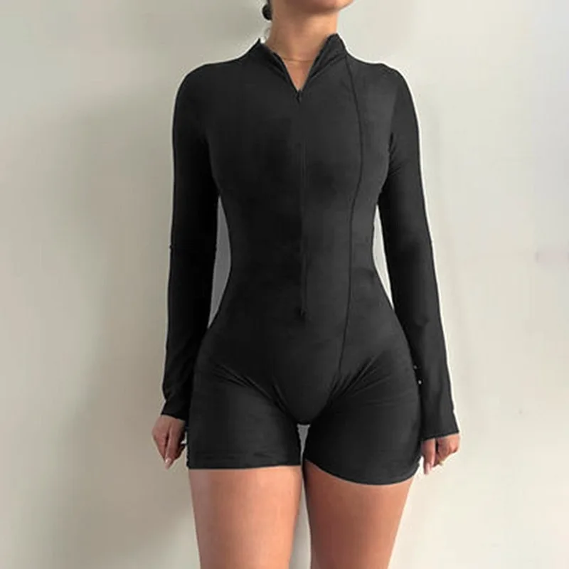 Jumpsuit Zipper High Neck Skinny Long Sleeve Jumpsuit