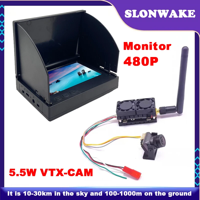 Long range 5.8G 48CH 5.5W adjustable transmitter and B19 Pro straight 1500TVL fpv camera with 4.3 inch IPS monitor for RC Part