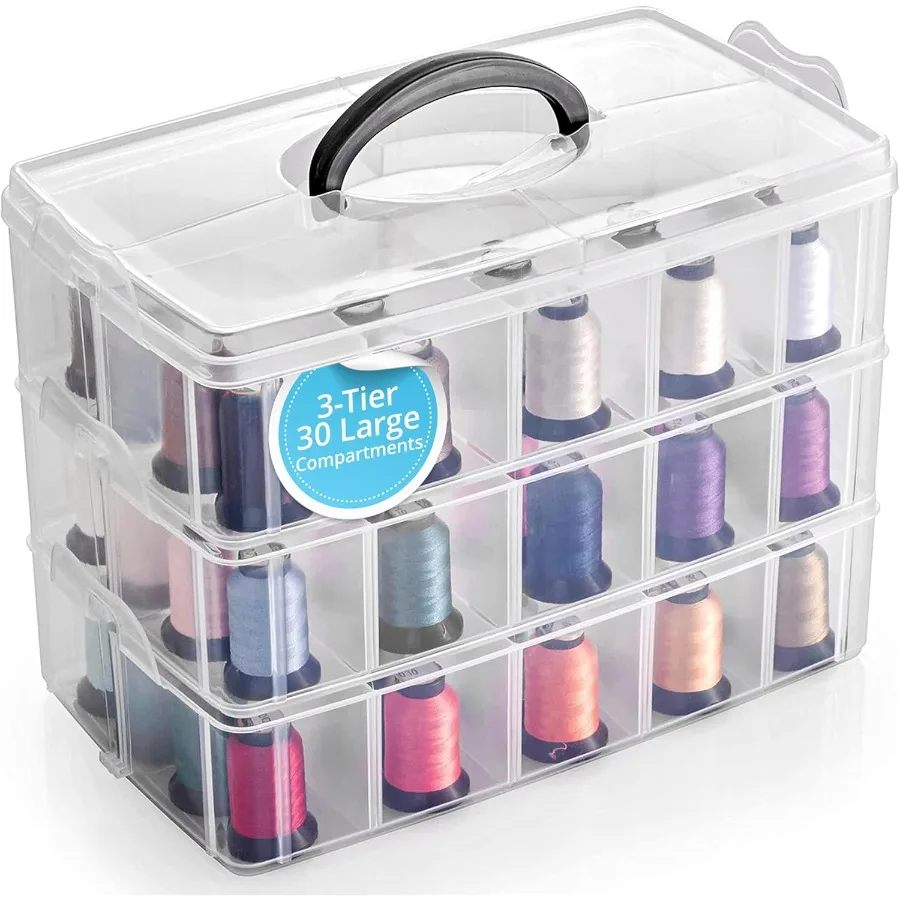 

Bins Things 3-Tier Stackable Storage Container with 30 Adjustable Slots for Organizing Threads Beads Spools Bobbins Jewelry and
