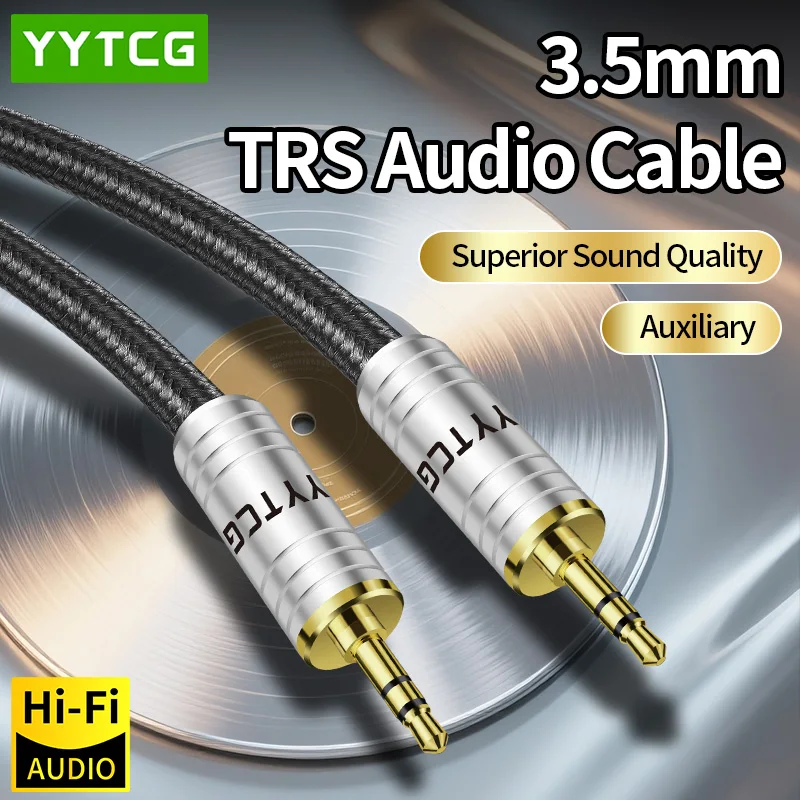 YYTCG 3.5mmTRS Audio Cable for Headphone Laptop Jack PC Player Amplifier 6N Silver-Plated 3.5 Male to Male Car Aux Cable