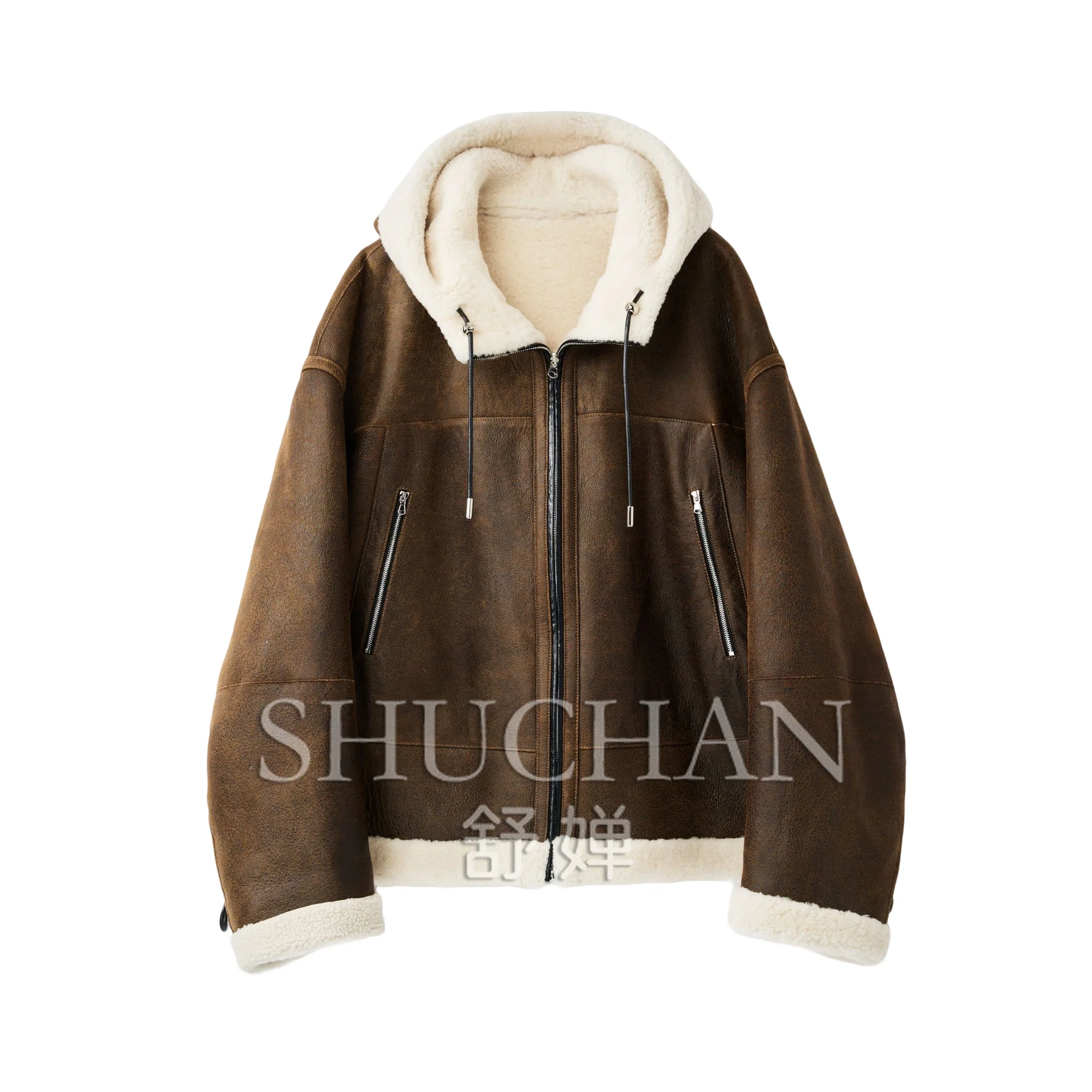 2026 Winter New Coat Women American Retro Soft Waxy Sheepskin Hair Loose Lazy Front and Back Two Wear Hooded Jacket