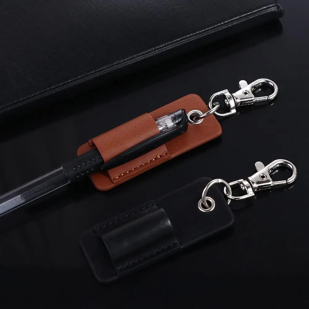 Retro Pu Leather Stationery Badge Clip School Office Pencil Organizer Pen Protector Keyring Pen Holder Keychain Sleeve Pouch image 3