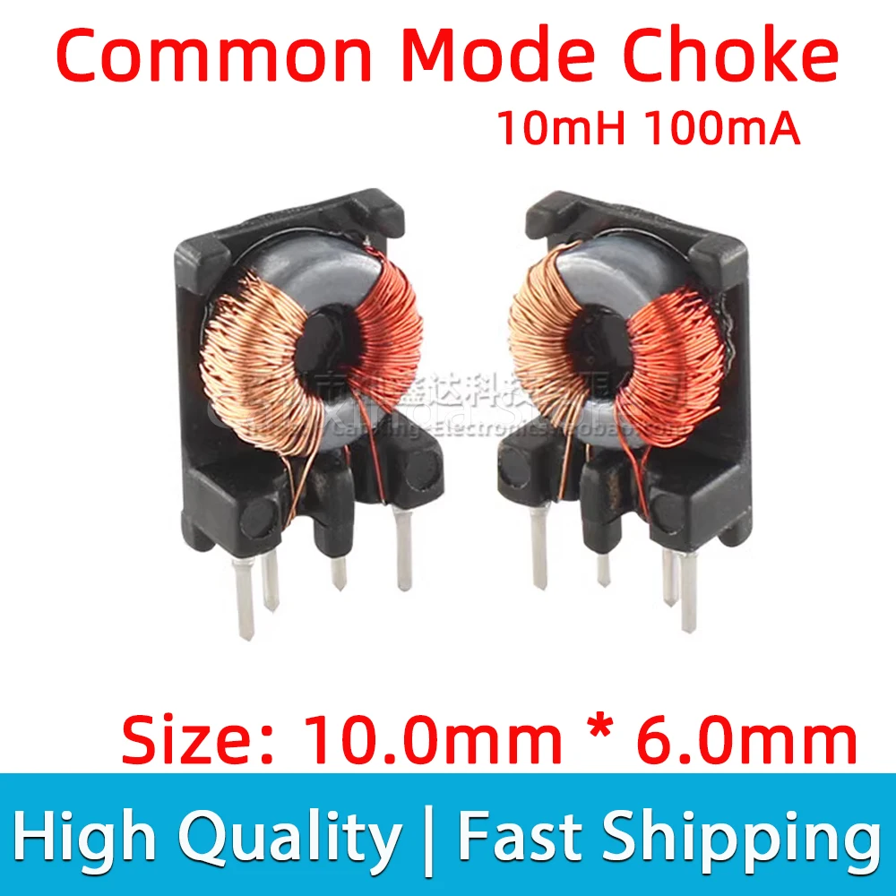 2pcs Vertical Toroid Magnetic Ring Common Mode Inductor Wire Wind Wound Coil 10mH 0.1A 100mA Switching Power Supply Filter 10*6