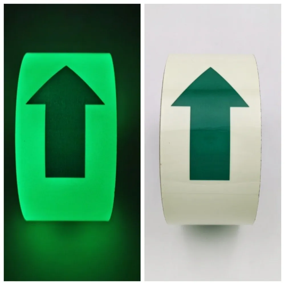 5M Length Emergency Exit Luminous Tape Glow ln The Dark Waterproof Anti-Slip Floor Marker Safety Exit Marker Sign Arrow Design