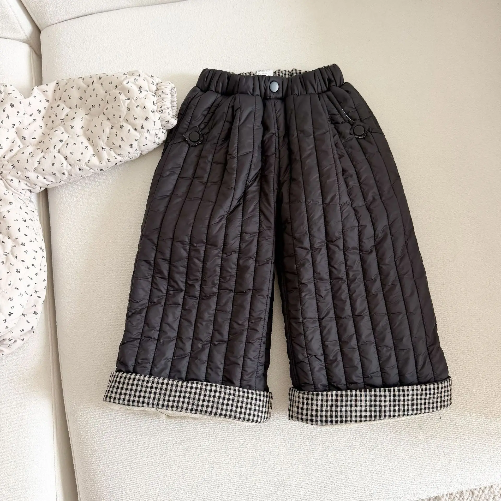 Pants 2026 Autumn and Winter New Children's Clothing Korean Style Boys and Girls Fashion Clip Cotton Roll Edge Casual Pants