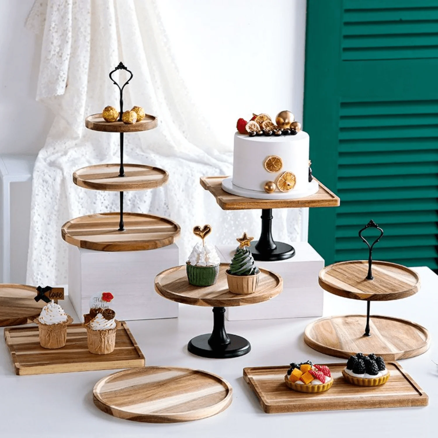 

Multi-layer Paper Cupcake Stand, Tea Party Wedding Party Birthday Display Stand, Dessert Table, Display Rack, Acacia Wood For We