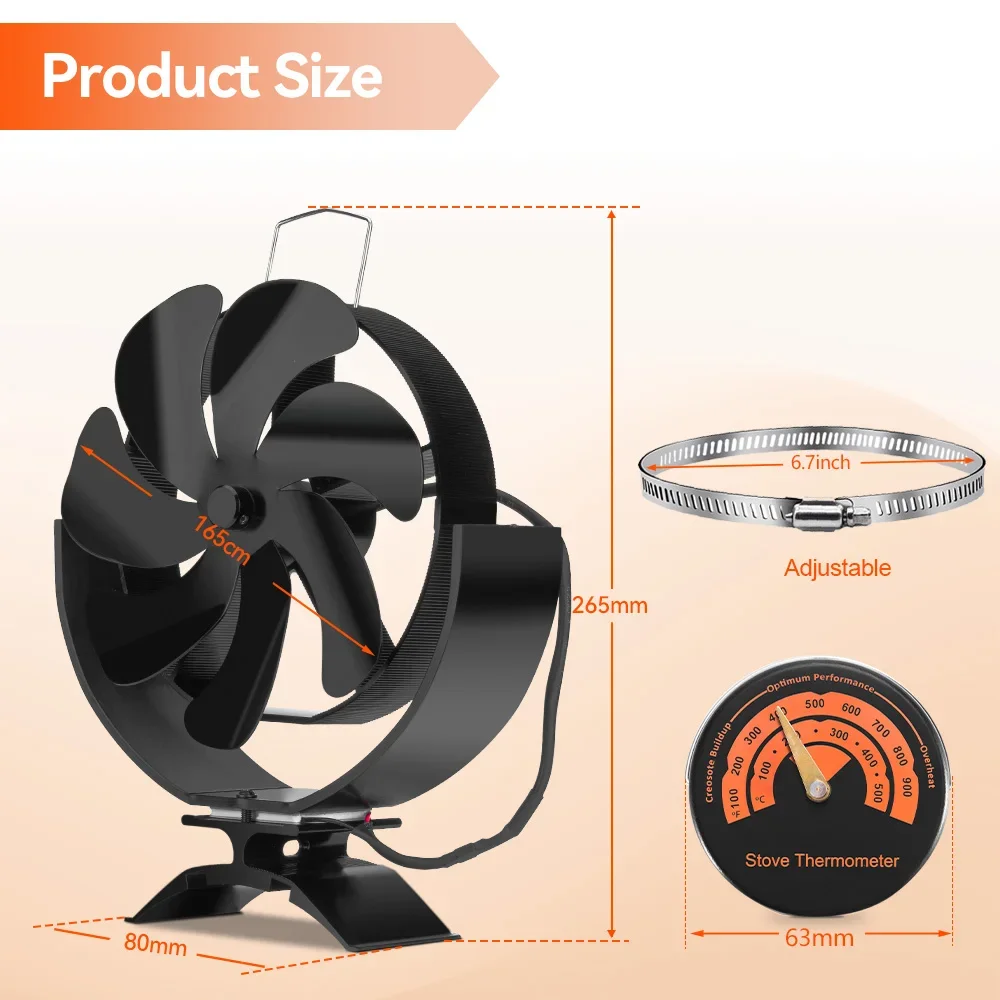 7 Blades 2 IN 1 Heat Powered Stove Fan Fireplace Fan Log Wood Burner Eco-fan Quiet Fireplace Heater Efficient Heat Distribution