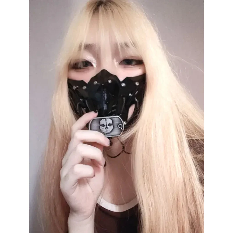 Desain Asli Masker Setengah Wajah Ninja Masker Punk Pelindung Mekanis Properti Fotografi Uniseks Pesta Mewah Natal Halloween