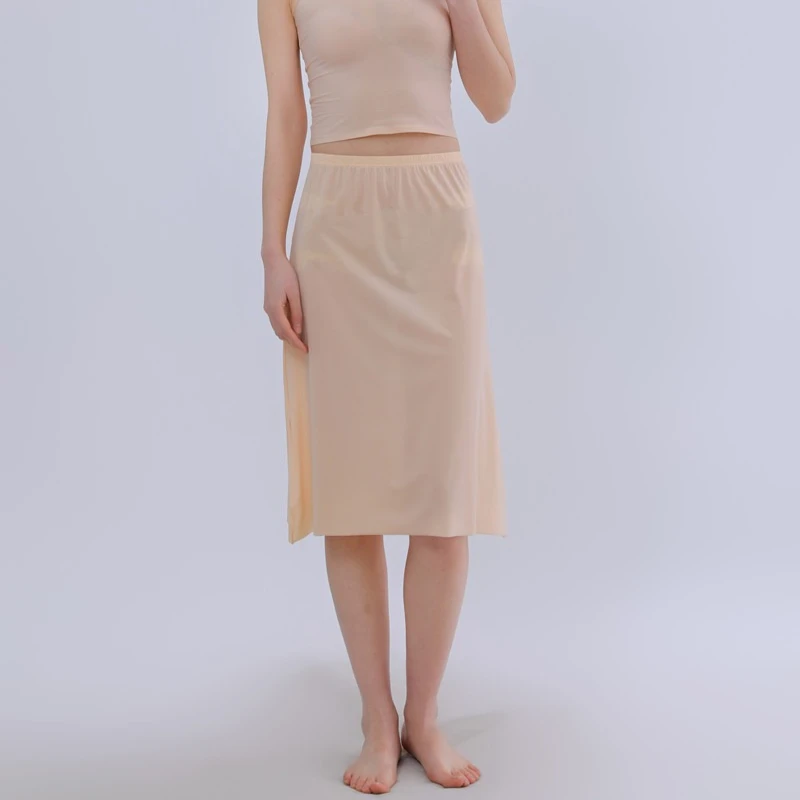 Silk Slip Skirt Anti See Through Half Slip for Women Seamless Underskirt with Safety Layer Mid Length Ultra Thin comfort