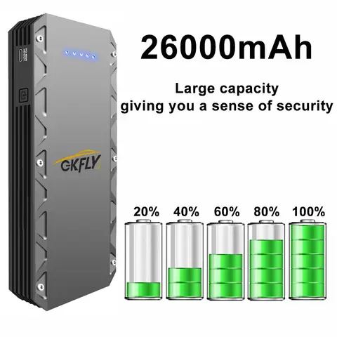 고출력 6000A 차량 점프 스타터 26000mAh 12V 시동 장치 보조 배터리 가솔린 디젤 자동차 시동기