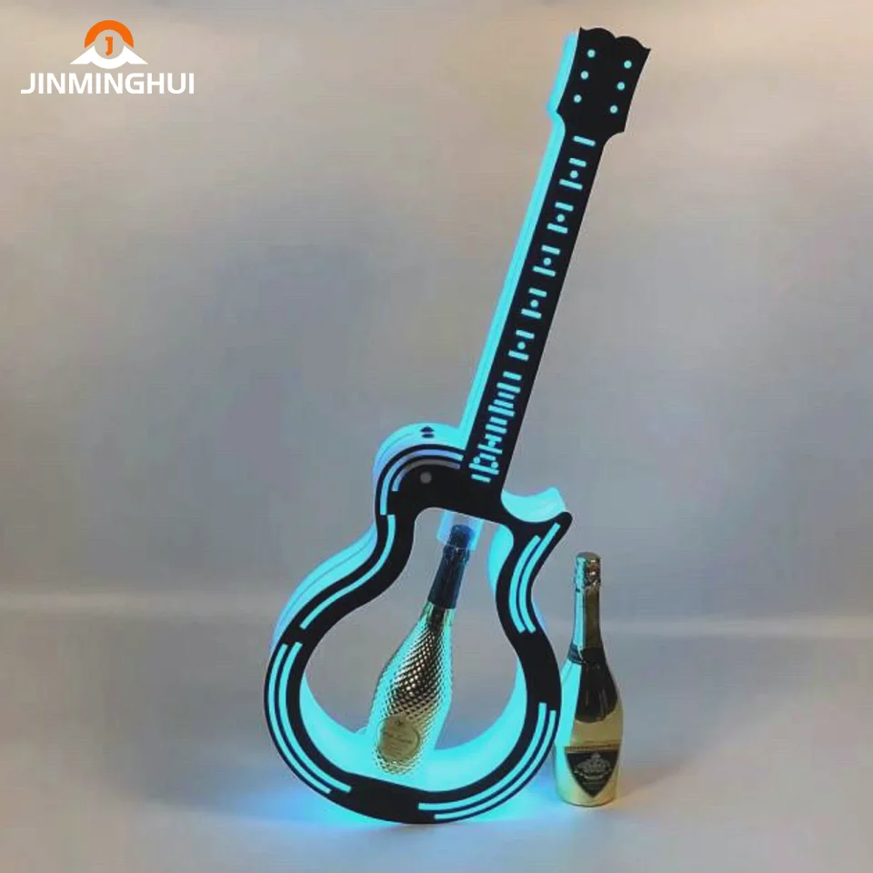 Custom Logo Custom Color Plastic Metal Guitar Shape for LED Bottle Presenter Glorifier VIP Service Night Club Display