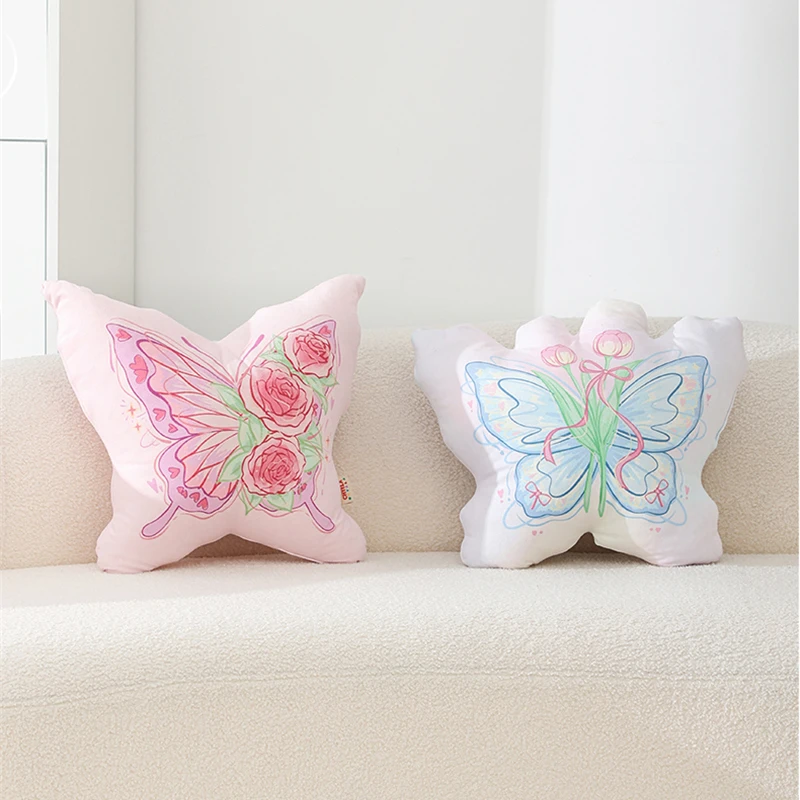 Butterfly Pillow Bed Decorative Pillow with Core Girl's Bedroom Head Cushion Sofa Doll Vintage Hand-painted Rose Car Cushion