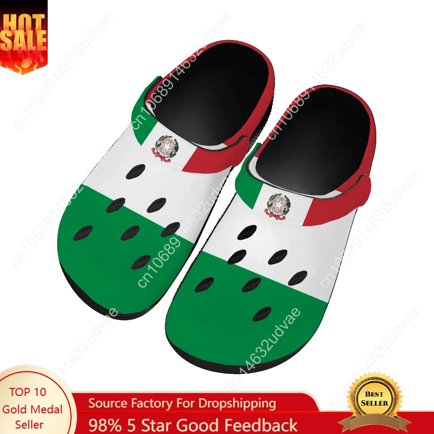 

Italy National Flag Water Shoes Men Women Non-slip Home Garden Clogs Customizd Sandals Beach Breathable Hole Slippers