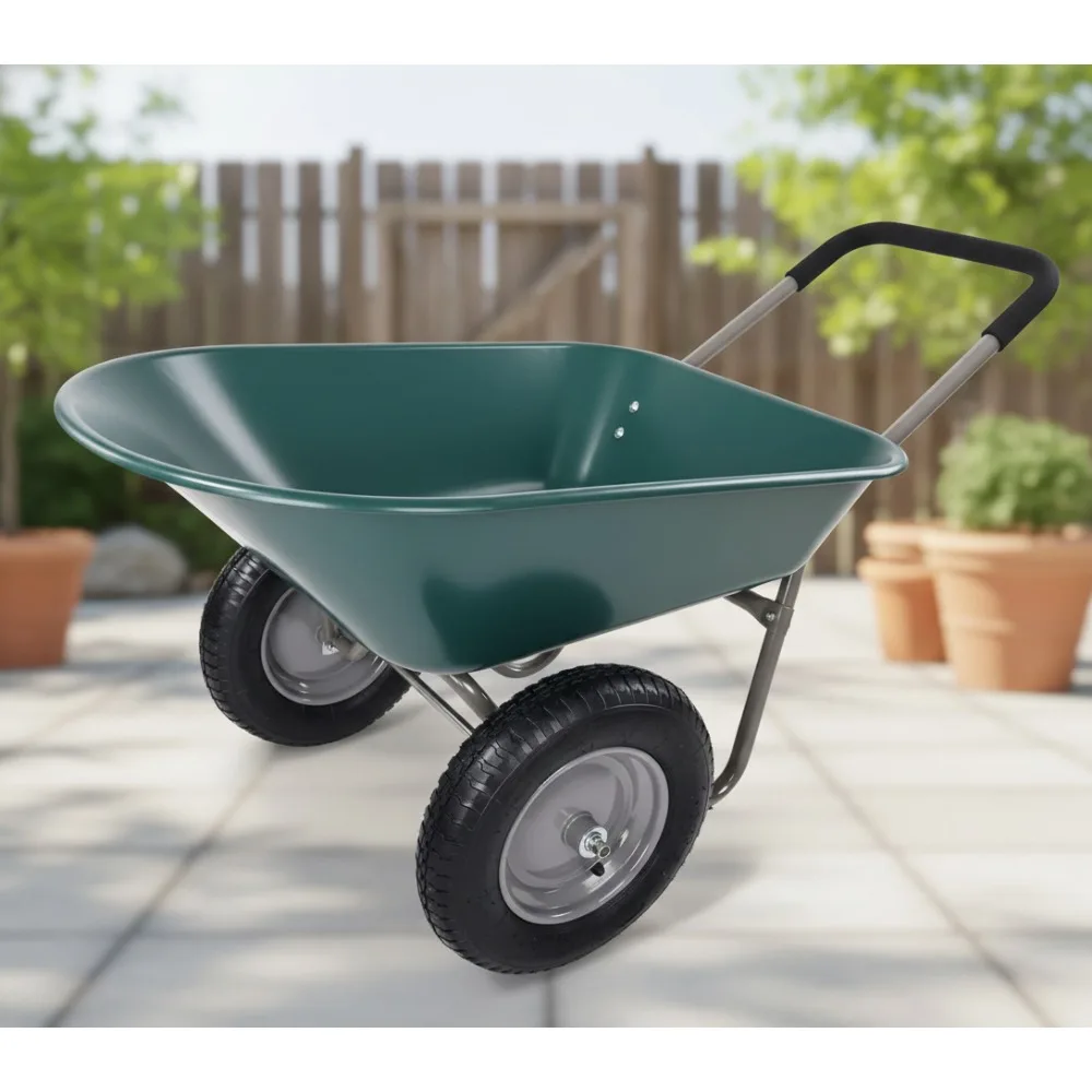 

Heavy Duty Dual Wheel Garden Cart with Built-in Stand, 300 lbs Capacity Utility Wheelbarrow for Home Yard