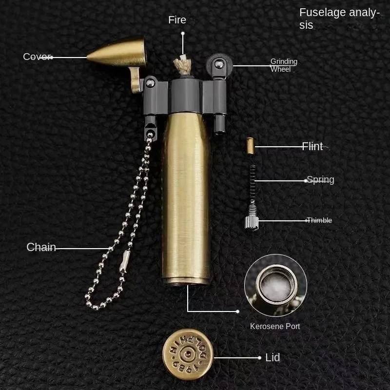 Retro Bullet Grinding Wheel Kerosene Lighter Metal Keychain Lighters Cigar Cigarette Smoking Accessories Gadget For Man Gift