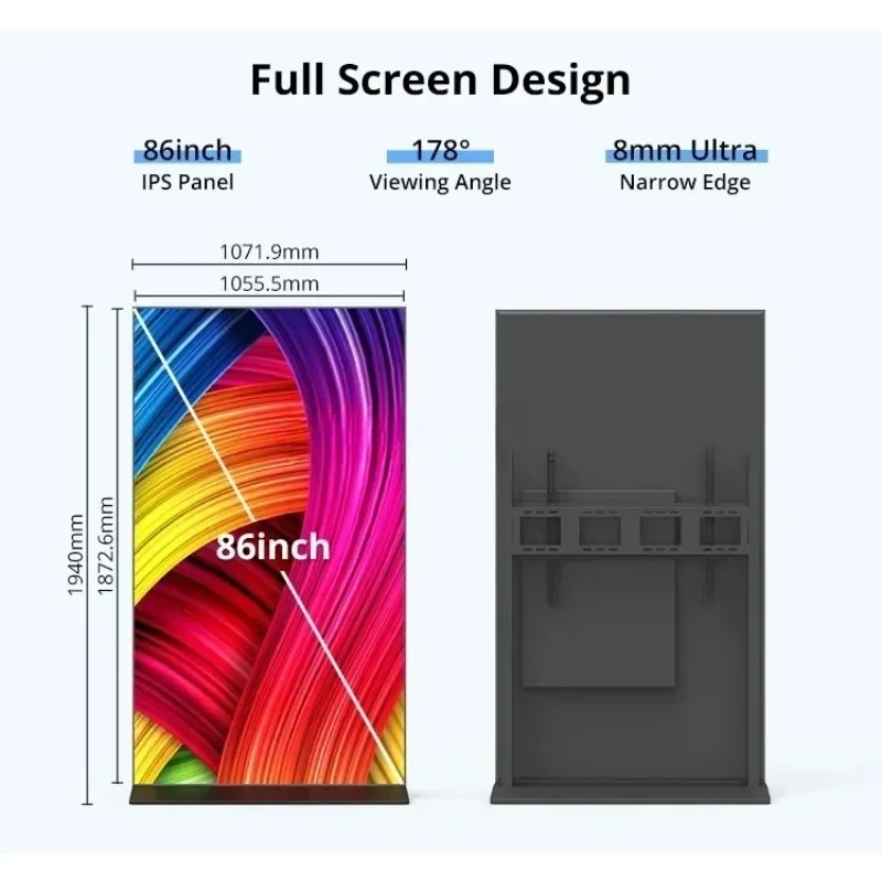4K LCD Monitors 100'' 85'' 75'' 65'' 55'' 43'' Smart LED Display Totem Kiosk Stands for Digital Advertising Signage