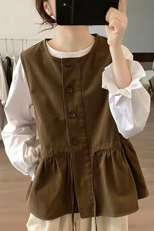 Tooling Vest Women's 2026 Autumn Design Sense Thin Lace-up Waist Vest Sleeveless Top