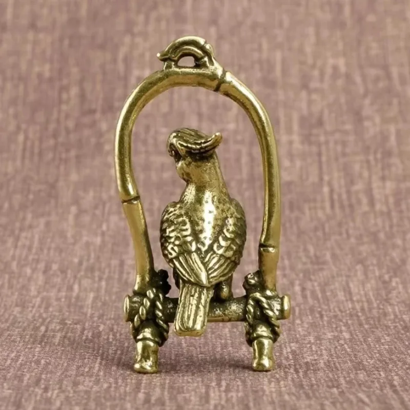 Animal Bird Key Chain Pendant Jewelry Decors Antique Copper Crafts Bird Cage Parrot Figurines Miniatures Desktop Ornaments Brass