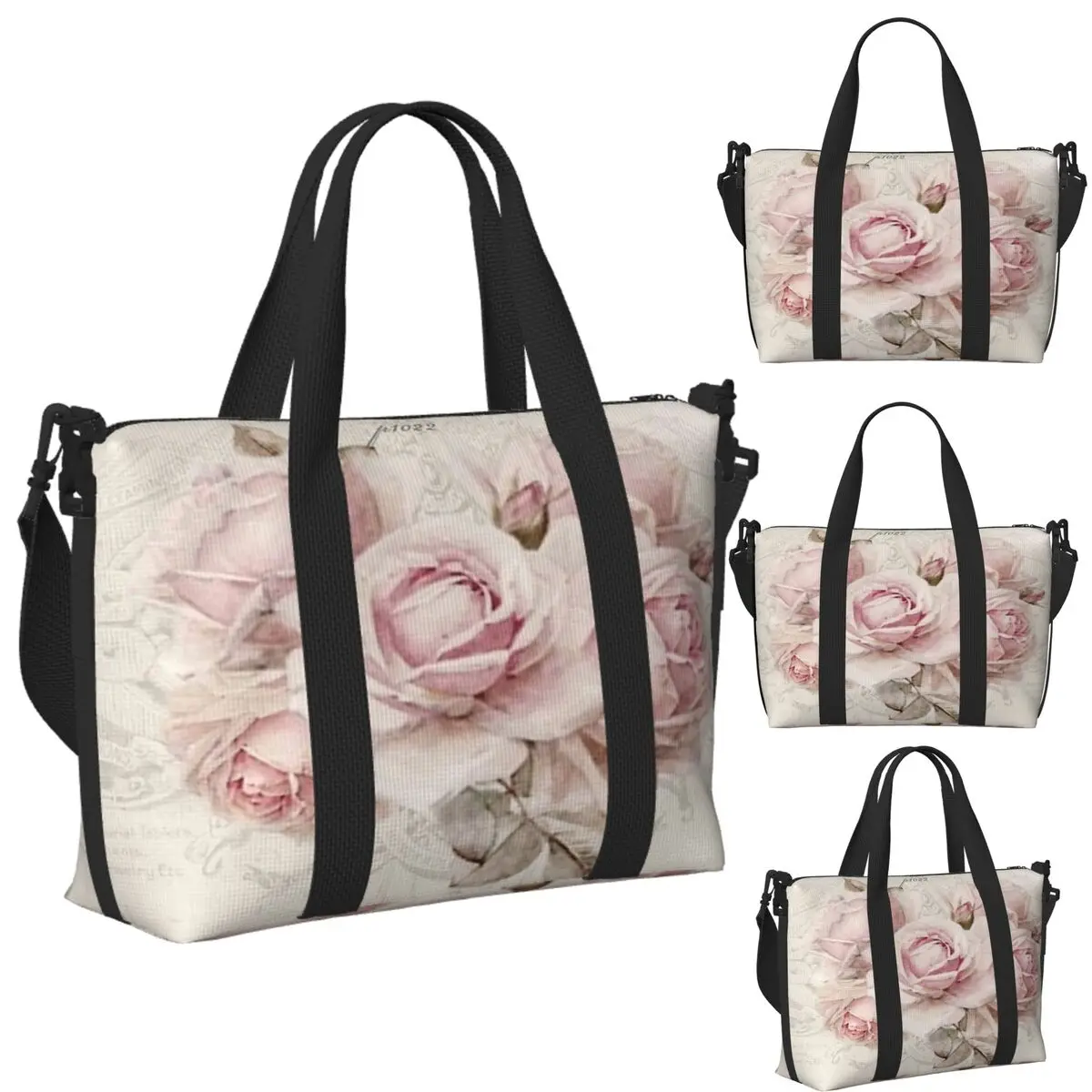 

Custom French Shabby Chic Beach Travel Bag Large Capacity Tote Bags for Gym Yoga Women Shopping Duffle Shoulder Bag