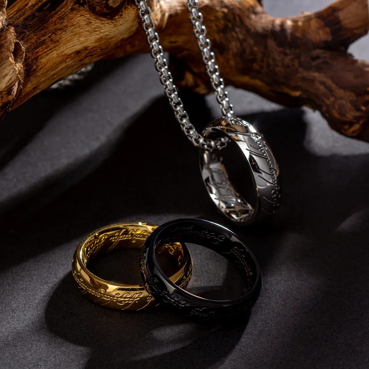 لورد أوف ذا فنجر خواتم قلادة الفيلم مع نفس الداخل والخارج 3D النقش قلادة السنسكريت الإسبانية #2