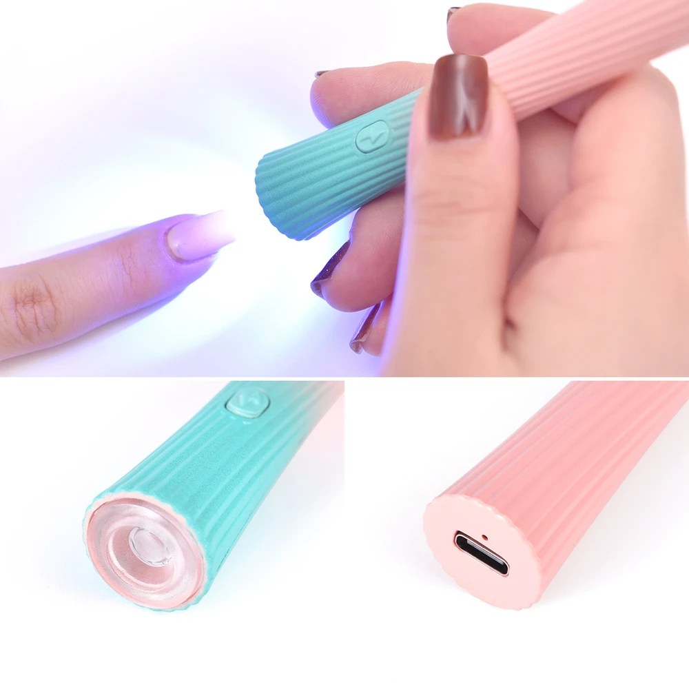 Mini Handheld UV Nail Lamp 3W Pink Green Gradient Portable Mini Nail Lamp For All Gel Polish Quick Dry USB Nail Dryer Machine