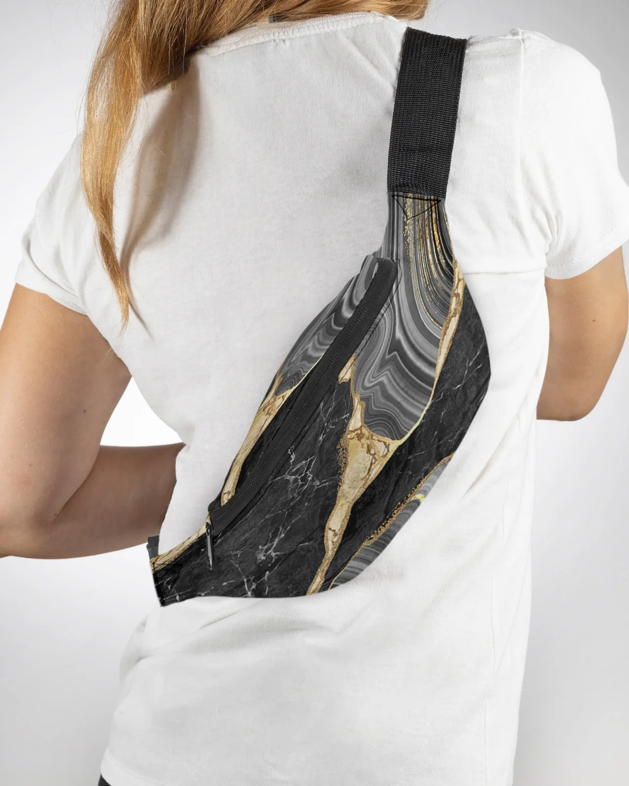 

Black Marble Texture Men Wallet Women Waist Bag Fanny Pack Purse Large Phone Belt Bag Wallet Pouch Waterproof Banana Hip Bags