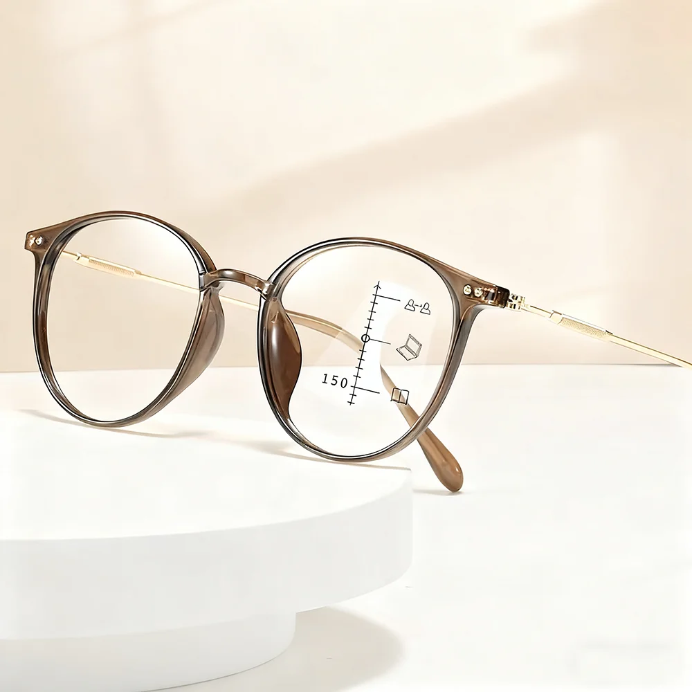 KLASSNUM Anti-Blue Light Progressive Multi-Focus Reading Glasses For Women HD Ultra-Light Fashion Glasses Eyeglasses Eyewear