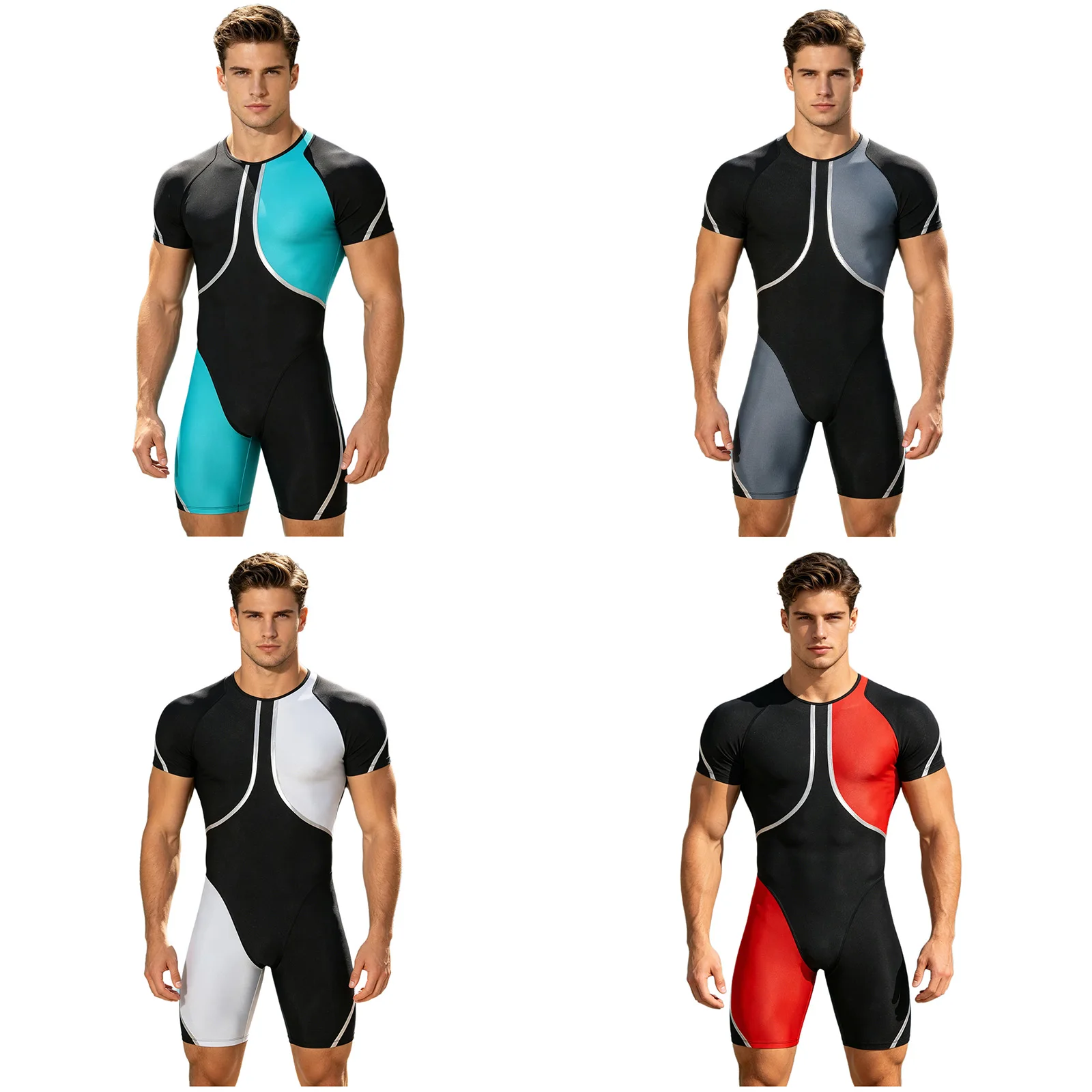 Herren Einteiliger Badeanzug Rash Guard Neoprenanzug Kurzarm Reißverschluss Bodysuit Bademode Surfen Tauchen Strand Pool Badeanzug Strandkleidung