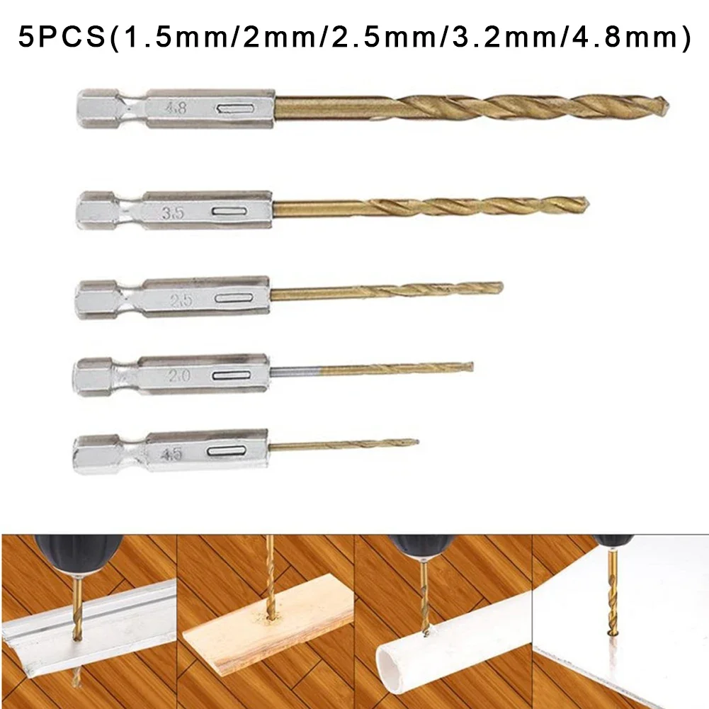 금속 및 목재 사용을 위한 대부분의 전동 공구와 호환되는 이 5피스 육각 섕크 비트 세트로 효율적인 드릴링