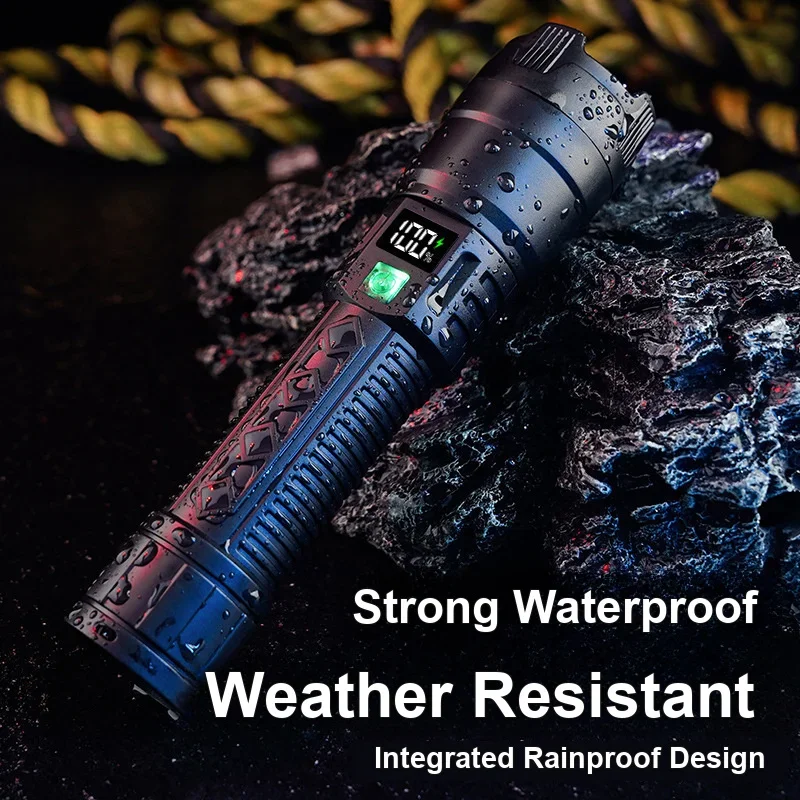 Rechargeable LED Flashlight Telescopic Zoom Smart Digital Display Waterproof Super Bright Long Range Outdoor Torch