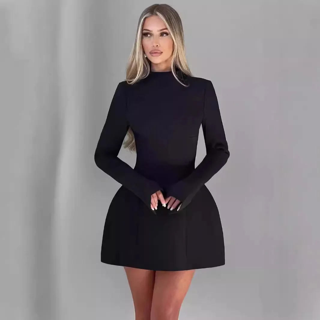 Sexy Backless girocollo donna vestito nero manica lunga a-line Blazer Dress autunno nuovo elegante Party Club outfit 2024 4 venduto