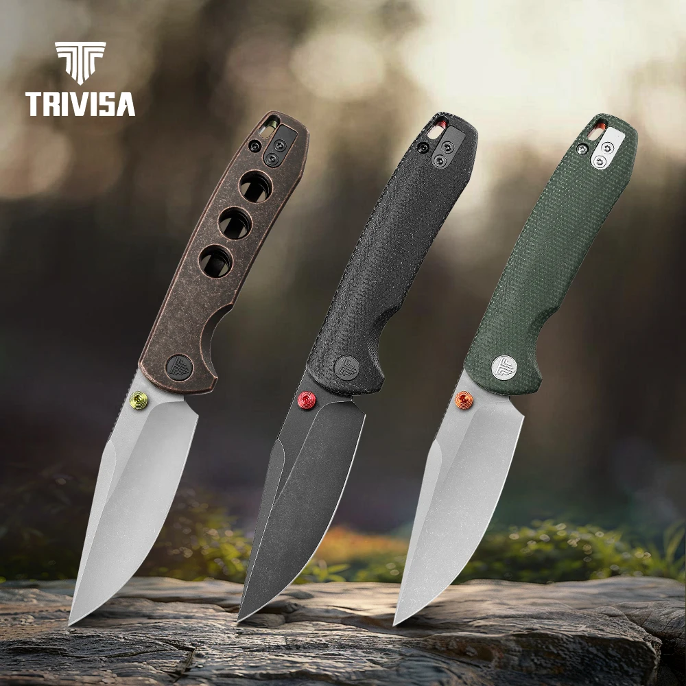 

TRIVISA High Quality Folding Pocket Knife 14C28N Blade Micarta Copper Handle Hunting Camping Tactical Outdoor Survival Men's EDC