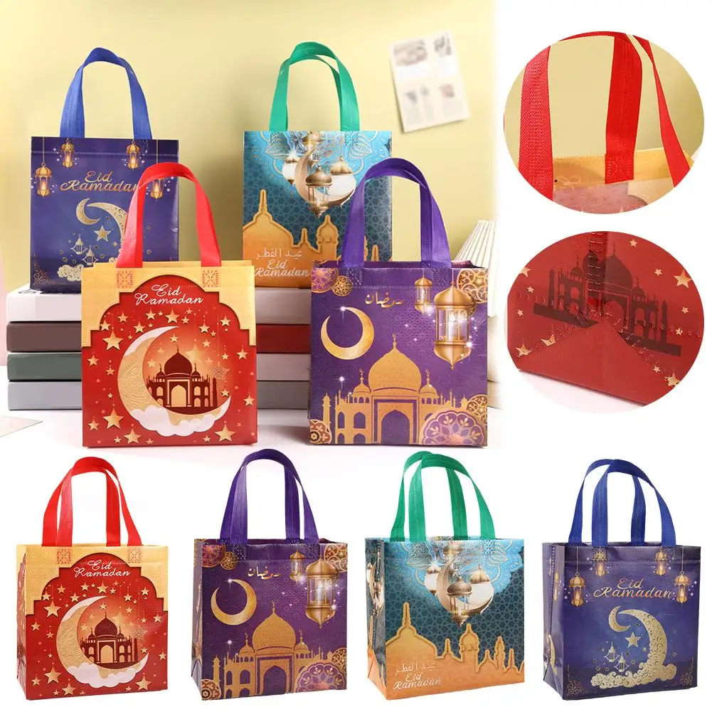 Tas hadiah bintang bulan Lebaran tas kain tidak ditenun dapat digunakan kembali tas tangan lipat untuk Ramadan Muslim liburan pesta hadiah G3c5