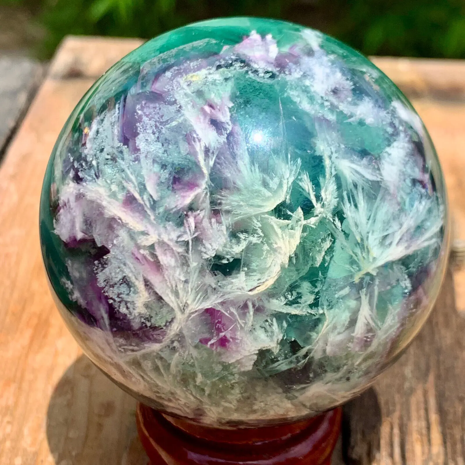

Rare Natural Snowflake Feather Fluorite Ball, Quartz Crystal Energy Ball Mineral Reiki Healing Stone, Degaussing Magic Divinatio