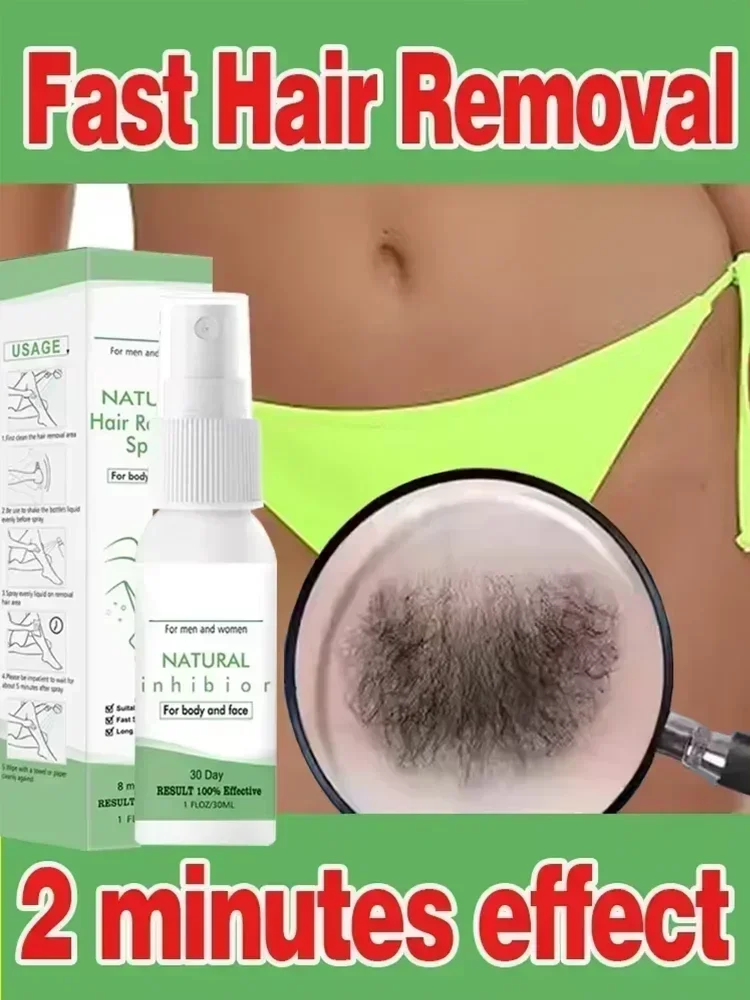 Spray rápido da remoção do cabelo para homens e mulheres, inibidor indolor do crescimento do cabelo, remova axila, perna, braço, depilatório permanente, repare o cuidado do corpo