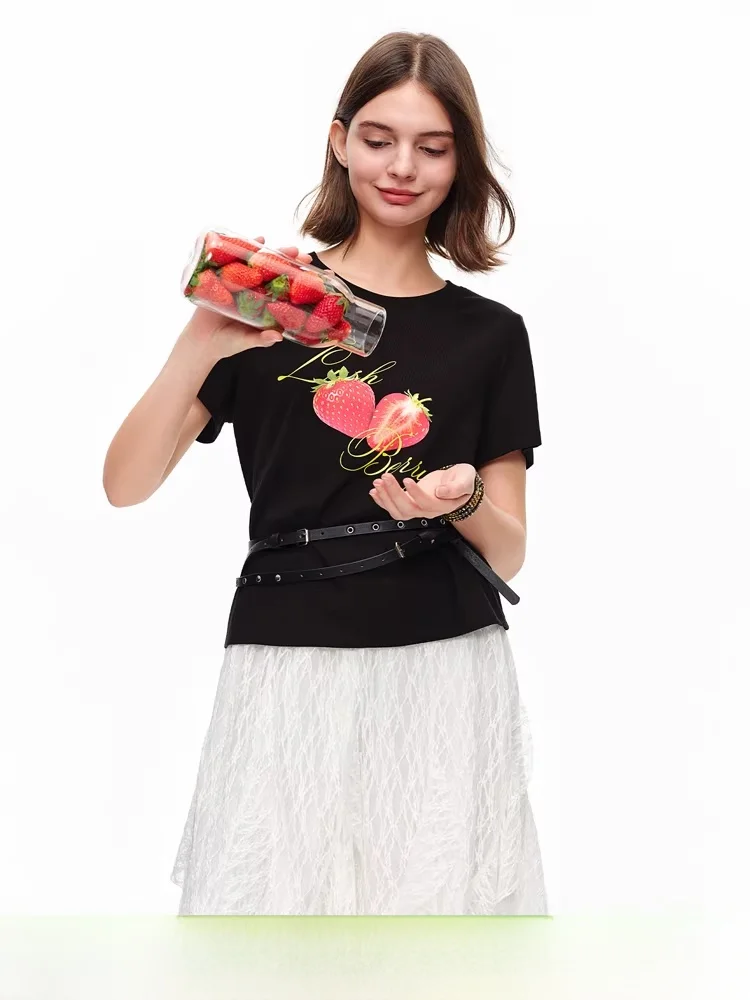 

Женская футболка Fruit Party с круглым вырезом и короткими рукавами, облегающая, летняя, новая, в повседневном стиле, из смесового хлопка, с принтом