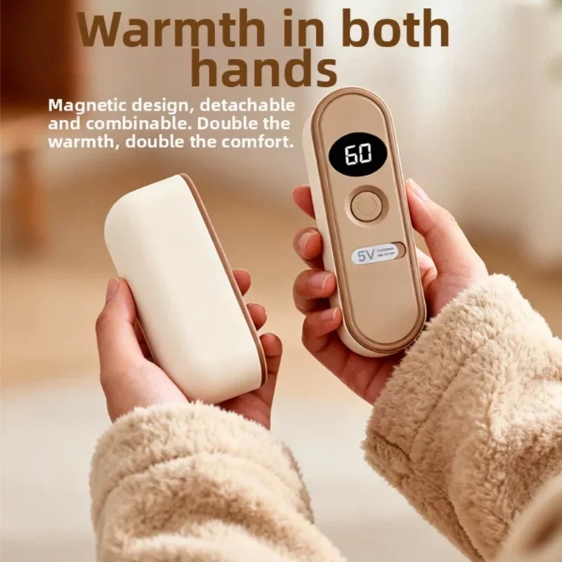 2 In 1 Double Sided Heating Split Type Compact Ergonomic Pocket Heater Portable Hand Warmers Rechargeable Magnetic