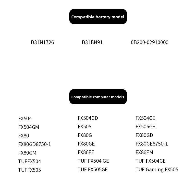 High Capacity Laptop Battery for ASUS FX80GE/FX80GM/FX86FE/FX86FM Gaming Series - Compatible with B31N1726 | 11.4V 4240mAh