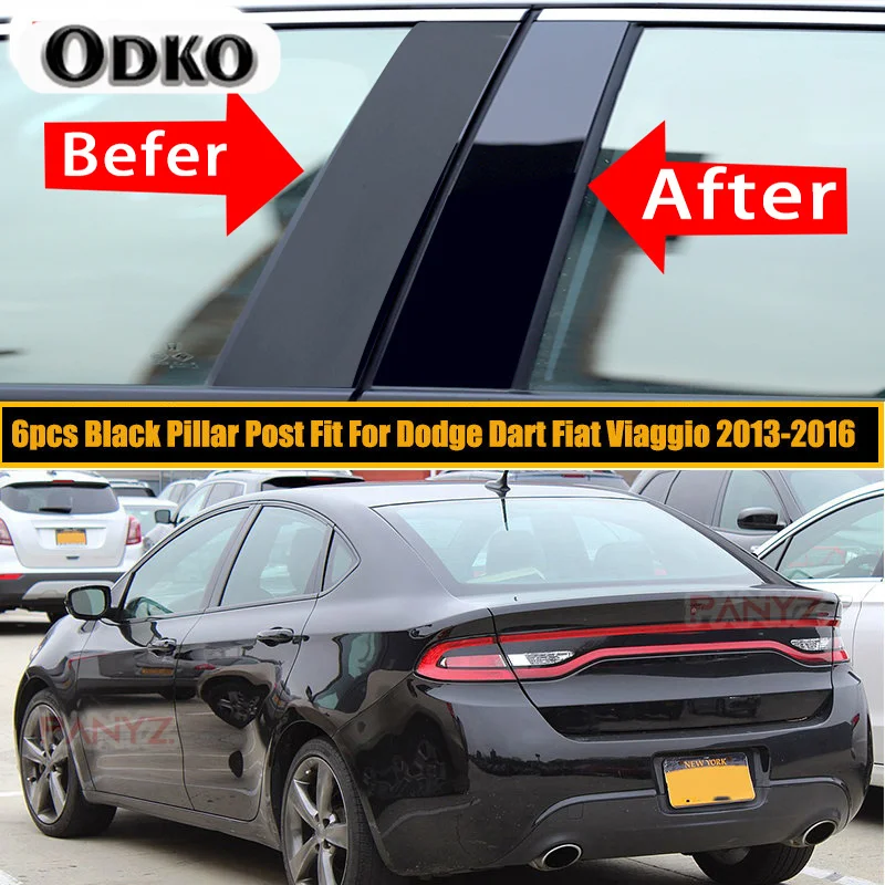 6Pcs Car Pillar Posts Door Window Trim Cover Stickers Kit for Dodge Dart/Fiat Viaggio 2013 2014 2015 2016 Accessories