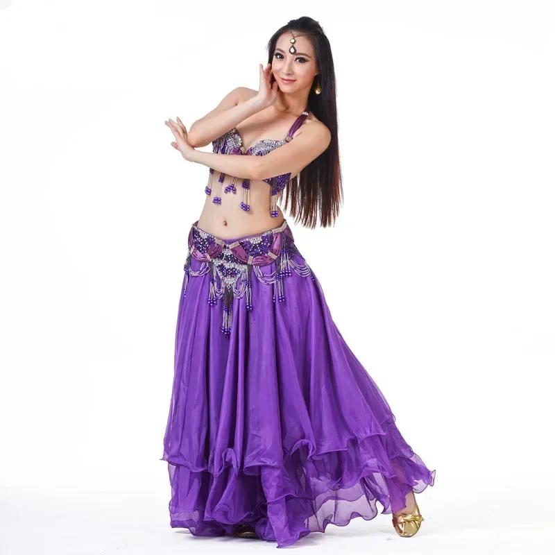 Stage Performance Costumes Oriental Belly Dancing Clothes Suit Bead Bra&belt&Skirt Belly Dance Costume Set danza del vientre