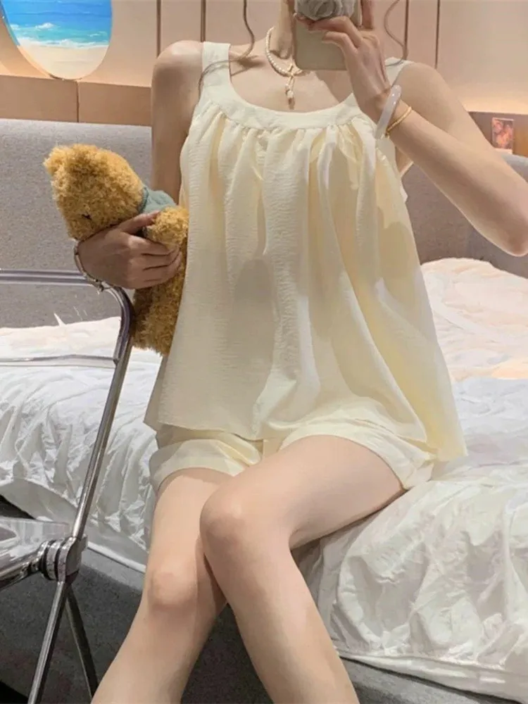 

Summer Pure Cotton Lace Trim Spwear Set Women's Thin Home Clothes Floral Print Cute Student plus Size ort Sve Nightgown